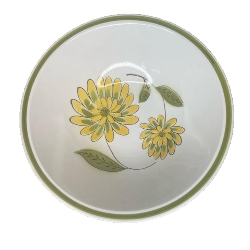 70’s Vintage Mikasa Cerra Stone Tampa Green Yellow Flower Vegetable Serving Bowl